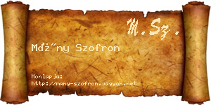 Mány Szofron névjegykártya